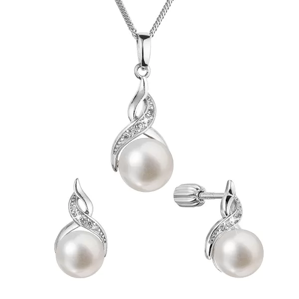 Perlová súprava mašlička so zirkónmi a bielou riečnou perlou 29054.1B