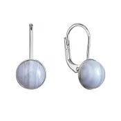 Strieborné visiace náušnice s pravými minerálnymi kameňmi okrúhle 11481.3 Achát Blue Lace