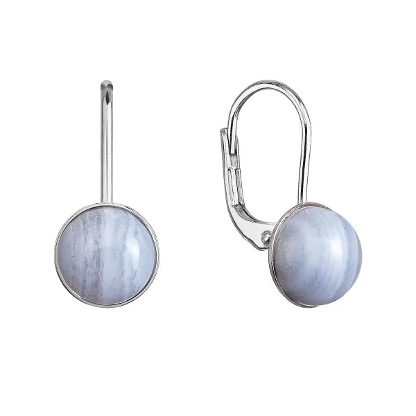 Strieborné visiace náušnice s pravými minerálnymi kameňmi okrúhle 11481.3 Achát Blue Lace