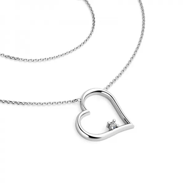 Dámsky náhrdelník z bieleho zlata 585/1000 prírodný diamant 0,027 ct G/SI diamantové srdce - 10875-NH01-B