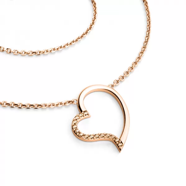 Dámsky náhrdelník z ružového zlata 585/1000 prírodný diamant 0,082 ct srdce so šampanským v ružovej farbe 10948-NH01-CV-Champ