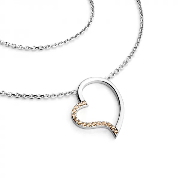 Dámsky náhrdelník biele zlato 585/1000 prírodný diamant 0,082 ct srdce so šampanským v bielej farbe 10948-NH01-B-Champ