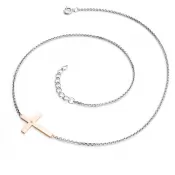 Dámsky náhrdelník zlatý mix 585/1000 prírodný diamant 0,006 ct krížik a Champagne 10947-NH01-BCV-Champ