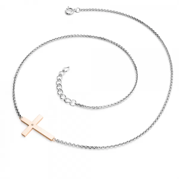 Dámsky náhrdelník zlatý mix 585/1000 prírodný diamant 0,006 ct krížik a Champagne 10947-NH01-BCV-Champ