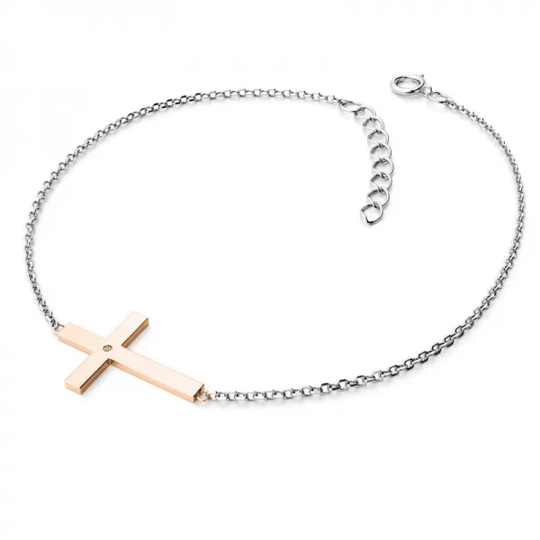 Dámsky náramok žlté zlato 585/1000 prírodný diamant 0,006 ct krížik 10947-NR01-BCV-Champ