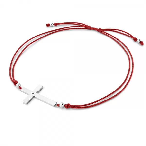 Dámsky náramok prírodný diamant 0,006 ct kabbalah s krížikom a čierny 10947-NRS-CV-B-Black