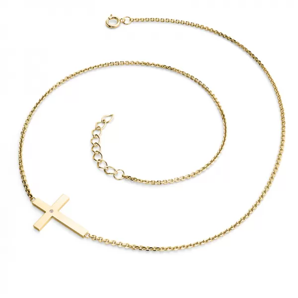 Kríž a diamantový náhrdelník zo žltého zlata 10947-NH01-ZL