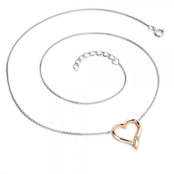 Dámsky náhrdelník zlatý mix 585/1000 prírodný diamant 0,012 ct G/SI srdce s briliantom 10917-NH01-BCV