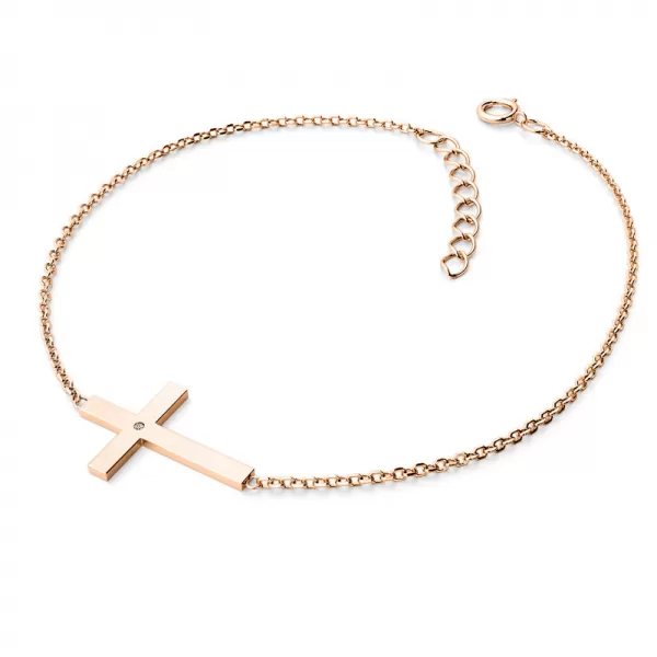 Dámsky náramok žlté zlato 585/1000 prírodný diamant 0,006 ct G/SI krížik 10947-NR01-CV