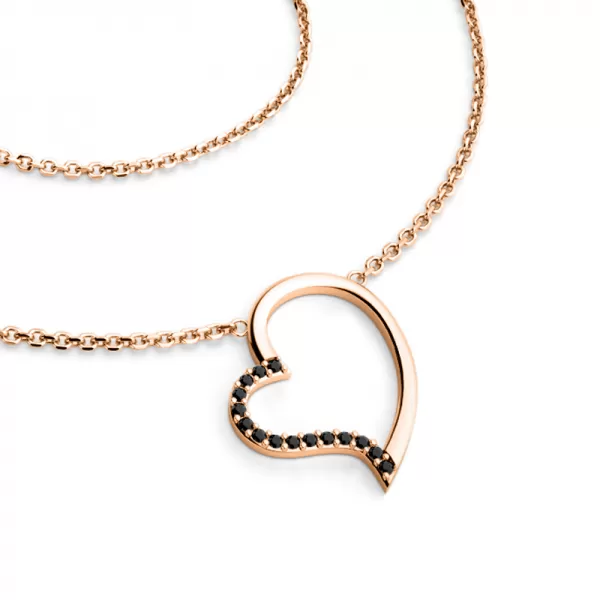 Dámske prírodné diamantové srdce 0,082 ct s čiernym náhrdelníkom z ružového zlata 10948-NH01-CV-čierna