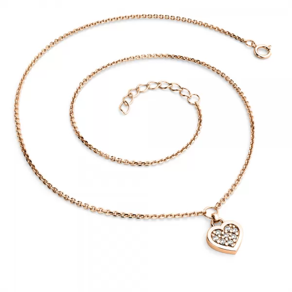 Ružový zlatý náhrdelník so srdiečkami so brilciami 10881-NH01A-CV