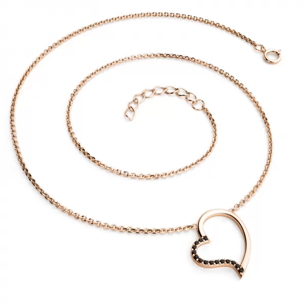 Dámske prírodné diamantové srdce 0,082 ct s čiernym náhrdelníkom z ružového zlata 10948-NH01-CV-čierna