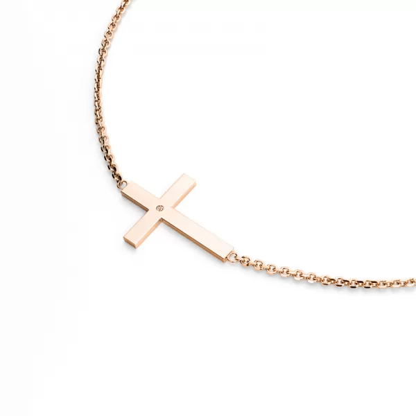 Dámsky náhrdelník prírodný diamant 0,006 ct krížik a šampanské 10947-NH01-CV-Champ