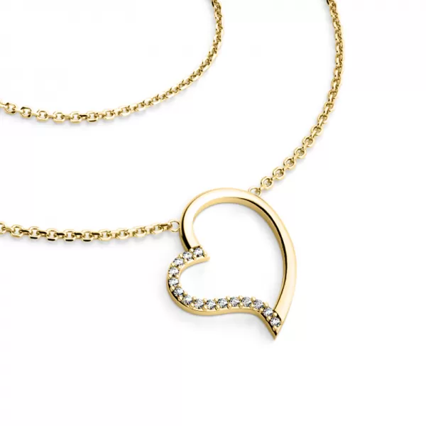 Dámsky náhrdelník žlté zlato 585/1000 prírodný diamant 0,082 ct G/SI srdiečko v žltom 10948-NH01-ZL