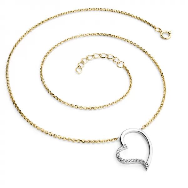Dámsky náhrdelník zlatý mix 585/1000 prírodný diamant 0,082 ct G/SI srdce 10948-NH01-ZLB