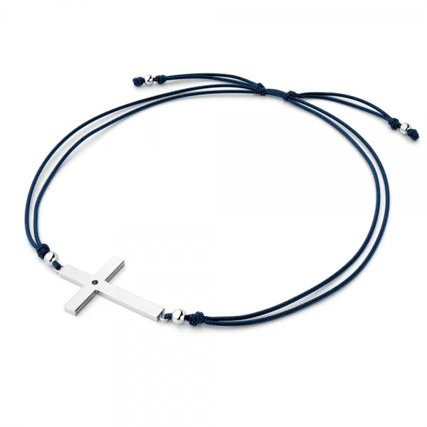 Dámsky náramok prírodný diamant 0,006 ct kabbalah s krížikom a čierny 10947-NRS-MOD-B-Black