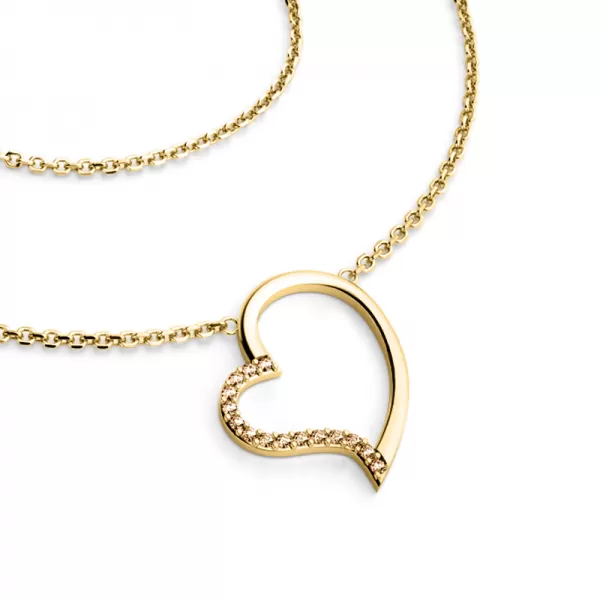 Dámsky prírodný diamantový 0,082 ct náhrdelník zo šampanského srdca zo žltého zlata 10948-NH01-ZL-Champ