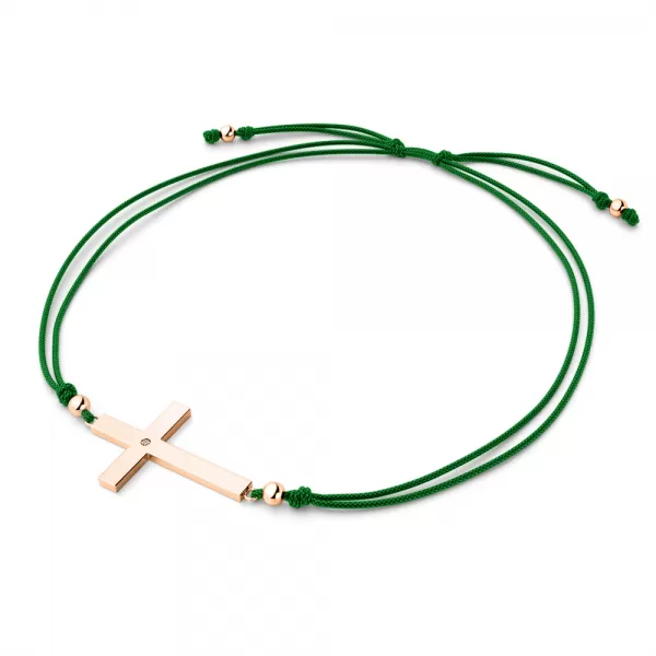Dámsky náramok prírodný diamant 0,006 ct šnúrka s krížikom a Champagne 10947-NRS-ZEL-CV-Champ