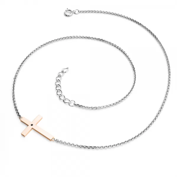 Čierny diamantový krížový náhrdelník 10947-NH01-BCV-Black