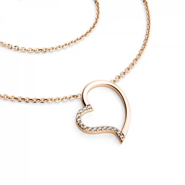 Prírodný diamant 0,082 ct G/SI srdce s ružovým zlatým dámskym náhrdelníkom 10948-NH01-CV