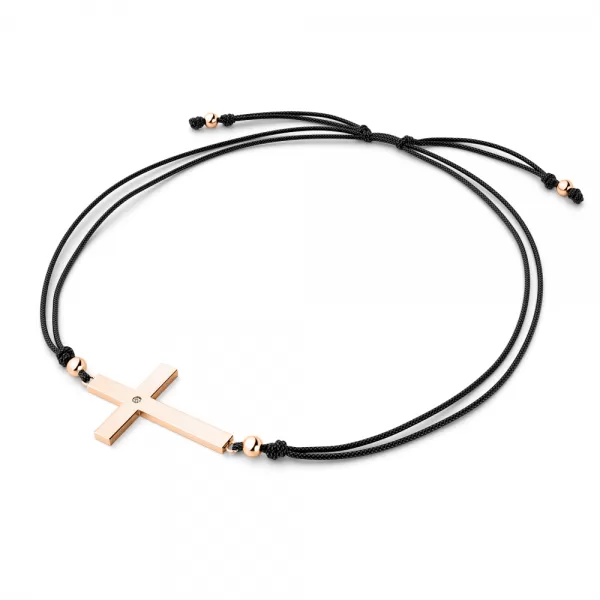 Dámsky náramok prírodný diamant 0,006 ct G/SI šnúrkový krížik 10947-NRS-CER-CV-DIA