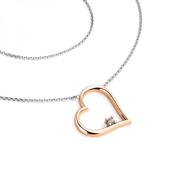 Dámsky náhrdelník z bieleho zlata 585/1000 prírodný diamant 0,027 ct G/SI diamantové srdce - 10875-NH01-B