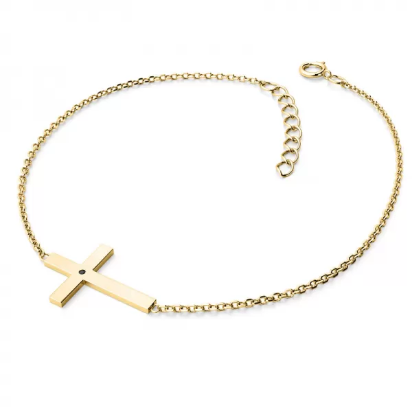 Dámsky náramok žlté zlato 585/1000 prírodný diamant 0,006 ct kríž s čiernym 10947-NR01-ZL-Black