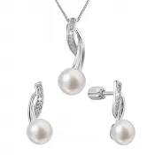 Perlová súprava s riečnou perlou a zirkónmi biela 29048.1B