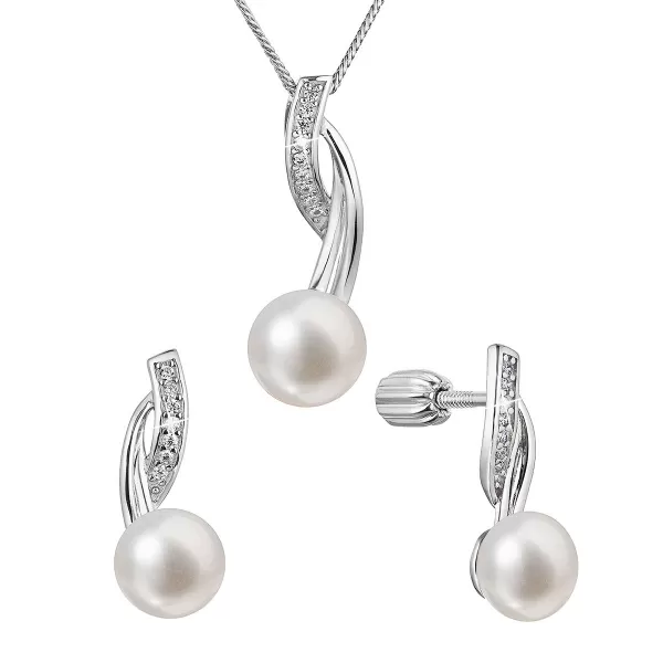 Perlová súprava s riečnou perlou a zirkónmi biela 29048.1B