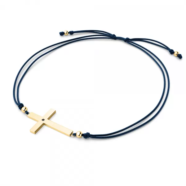 Dámsky náramok prírodný diamant 0,006 ct kabbalah s krížikom a čierny 10947-NRS-MOD-ZL-Black