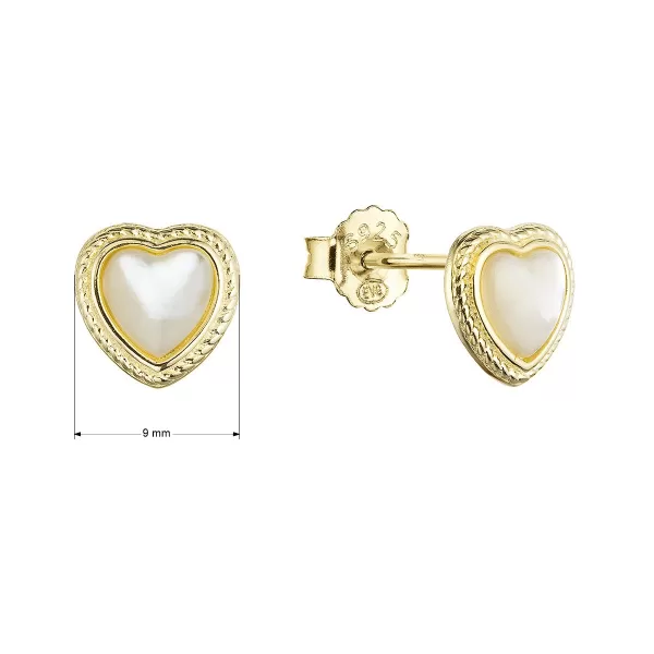 Pozlátené strieborné náušnice kôstky srdca s perleťovým zirkónom 11433.1 perleť