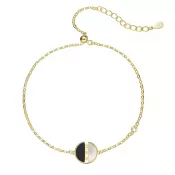 Pozlátený strieborný náramok retiazka s okrúhlym čiernoperleťovým príveskom 13026.1