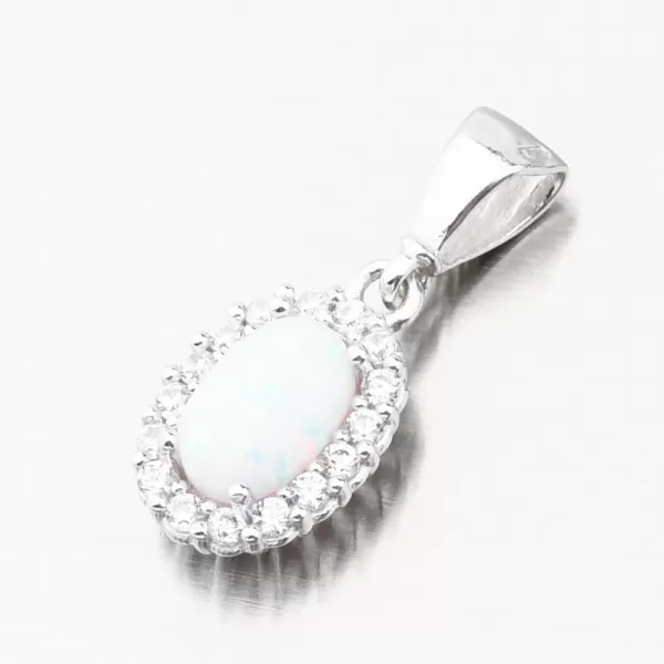 Dámsky prívesok biele zlato 585 zirkón biely opál a 13-405
