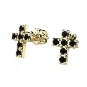 Zlaté náušnice - krížiky s čiernymi zirkónmi 140026-ZL-ZIR-Black