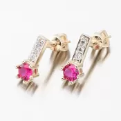 Dámske náušnice zo žltého zlata 585 zirkón s rubínom a 52GZ-8057-ZL-RUB