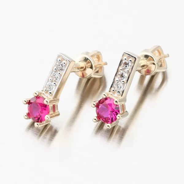 Dámske náušnice zo žltého zlata 585 zirkón s rubínom a 52GZ-8057-ZL-RUB
