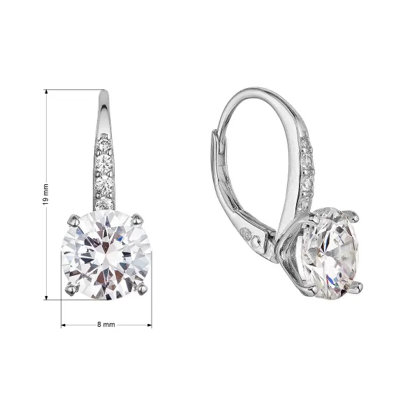 Strieborné náušnice visiace s veľkým zirkónom biele 11451.1