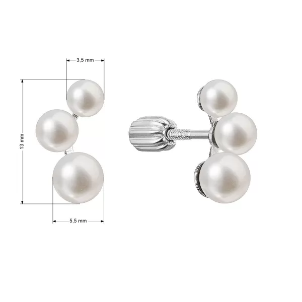 Strieborné náušnice kôstky s tromi bielymi riečnymi perlami 21101.1B