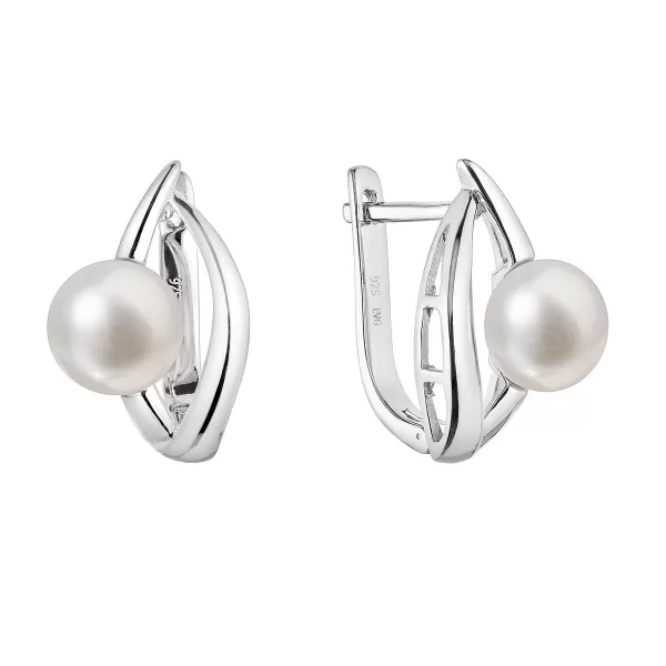 Strieborné náušnice visiace s riečnou perlou bielej 21100.1B