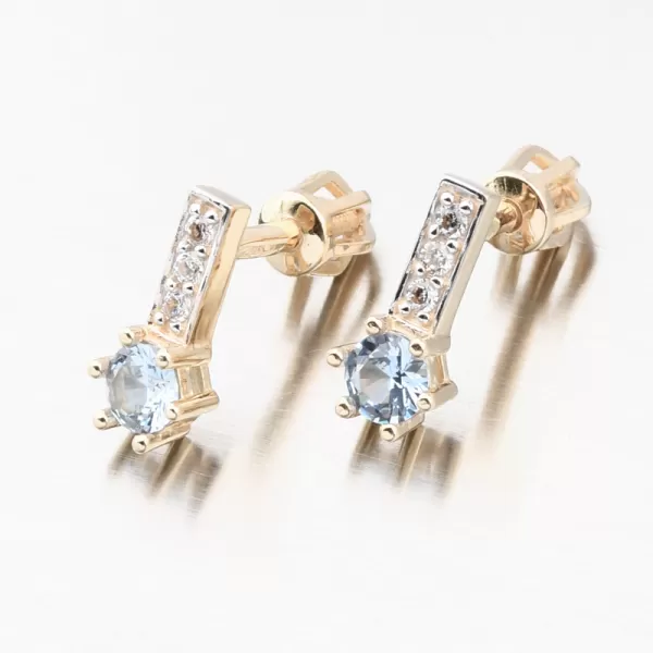 Dámske náušnice žlté zlato 585 s akvamarínom a zirkónmi 52GZ-8057-ZL-AKVA