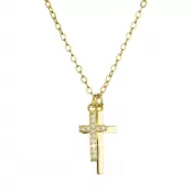 Pozlátený strieborný náhrdelník dva malé krížiky a biele zirkóny 12059.1