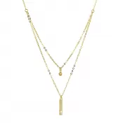 Pozlátený strieborný náhrdelník gulička a úzky obdĺžnik so zirkónmi biely 12057.1 crystal