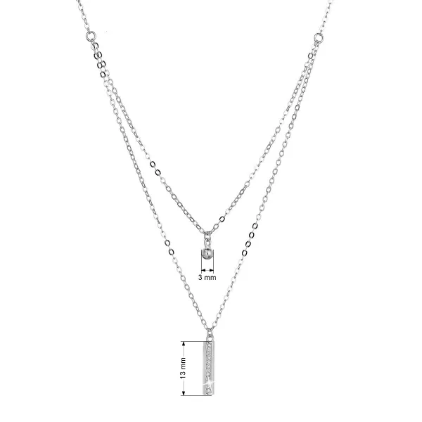 Strieborný náhrdelník gulička a úzky obdĺžnik so zirkónmi biely 12057.1 crystal