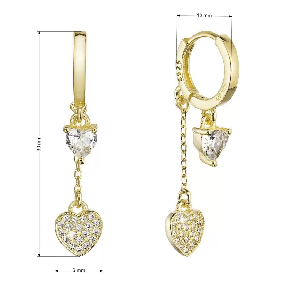 Pozlátené strieborné náušnice krúžky s visiacim srdiečkom so zirkónmi 11427.1