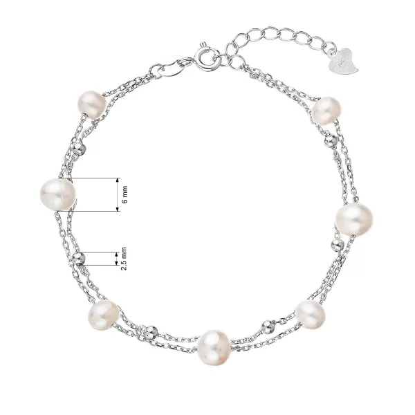 Strieborný náramok dvojitá retiazka s riečnymi perlami a guličkami po obvode 23019.1