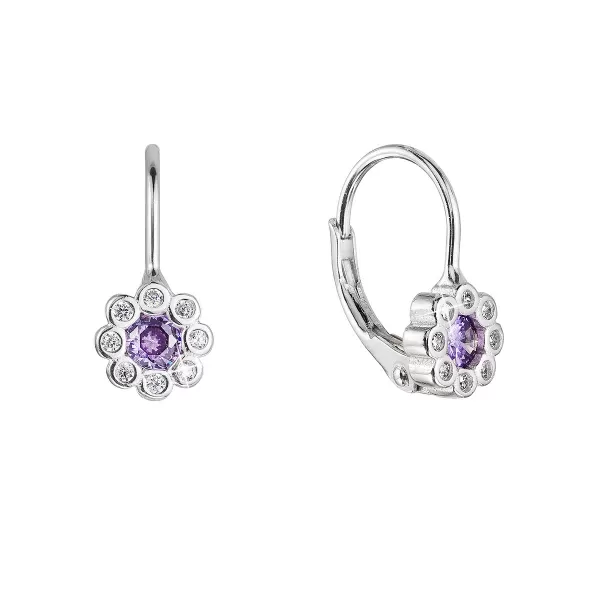 Strieborné náušnice detské kvietky so zirkónmi 11476.3 violet