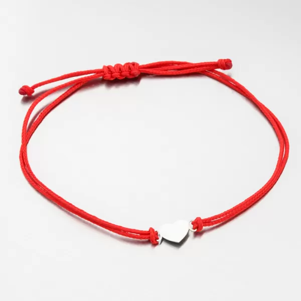 Náramok z červeného povrázku so srdcom z bieleho zlata LT14-004-B