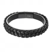 Náramok pánsky z recykl.kože zapletený vrkoč 43026.3 čierny