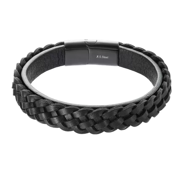 Náramok pánsky z recykl.kože zapletený vrkoč 43026.3 čierny