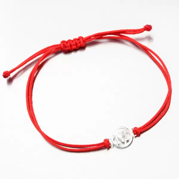 Náramok z červeného povrázku s písmenom M z bieleho zlata LT14-008B-M